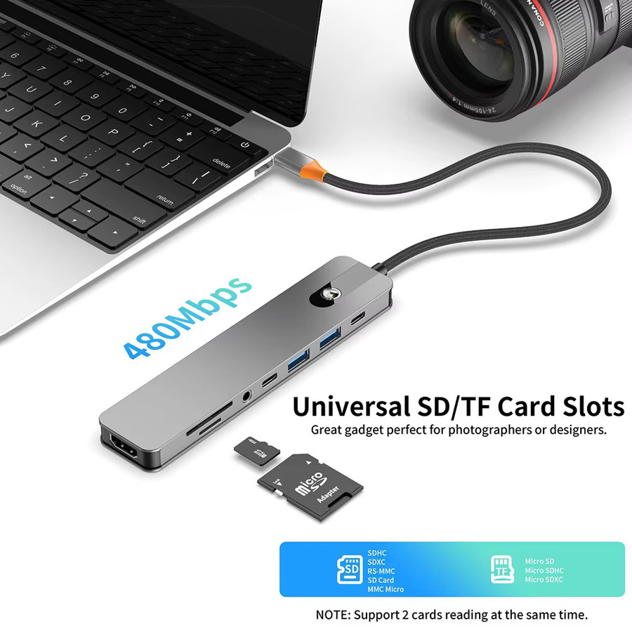 UGOURD 5 in 1 USB-C Dockingstation mit HDMI 4K 60Hz, USB 3.0, PD, SD, TF und 3,5 mm Klinke in Grau - Bild 5