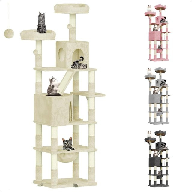 Dogat XXL Katzenkratzbaum mit Kratzsäulen, Höhle und Hängematte in Grau und Beige, Höhe: 208 cm - Bild 1