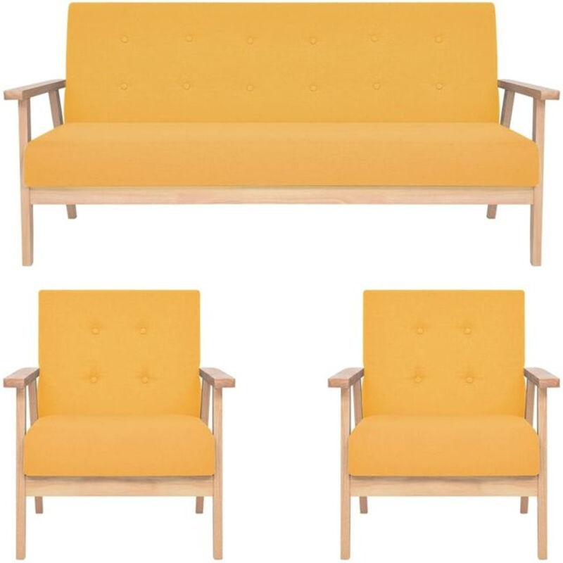 3-teilige Sofagarnitur aus Stoff in Gelb im Retro-Design von vidaxl - Bild 1