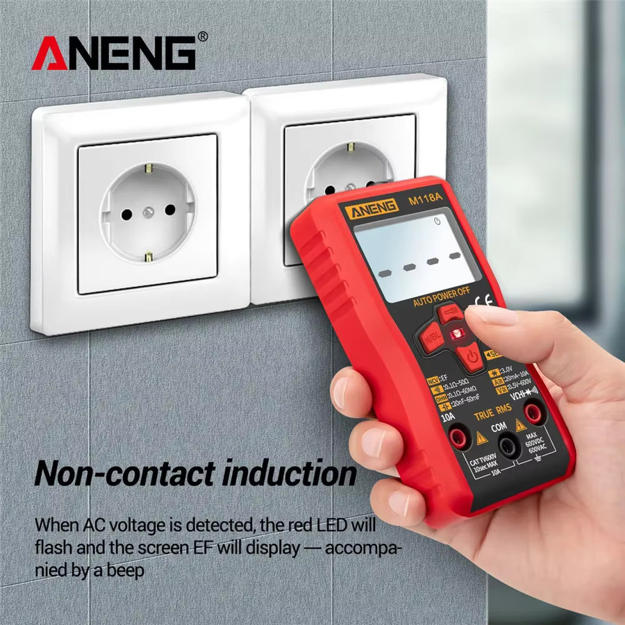 ANENG M118A Digitalmultimeter Mini Multimeter mit 6000 Zählungen für AC Spannung, Kapazität, Widerstand, Diode und NCV Tester in Rot - Bild 2
