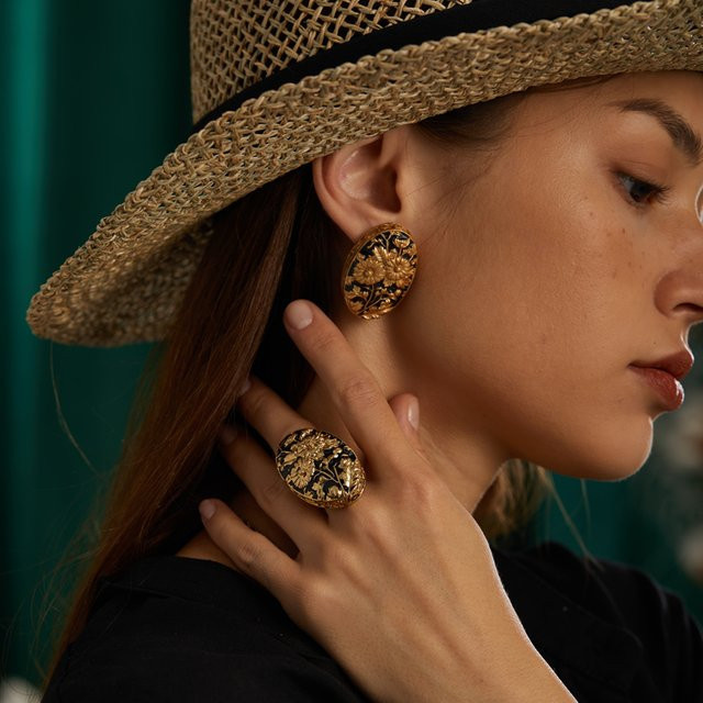 STALAIT Ohrringe, Sonnenblumen-Motiv, goldfarben, Damen - Bild 1