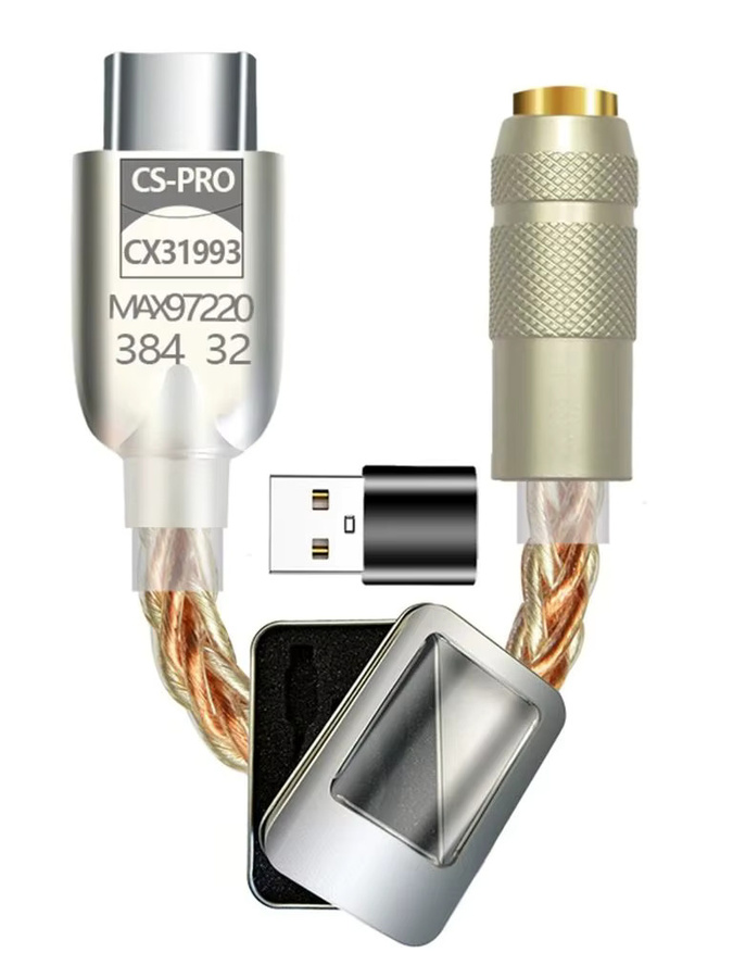 AREOFRGB HiFi Kopfhörer-DAC-Adapter mit CX31993 und MAX97220 Chip, USB-C auf 3,5 mm Klinke, 32Bit/384kHz Digitaler Klangverstärker in Silber - Bild 1