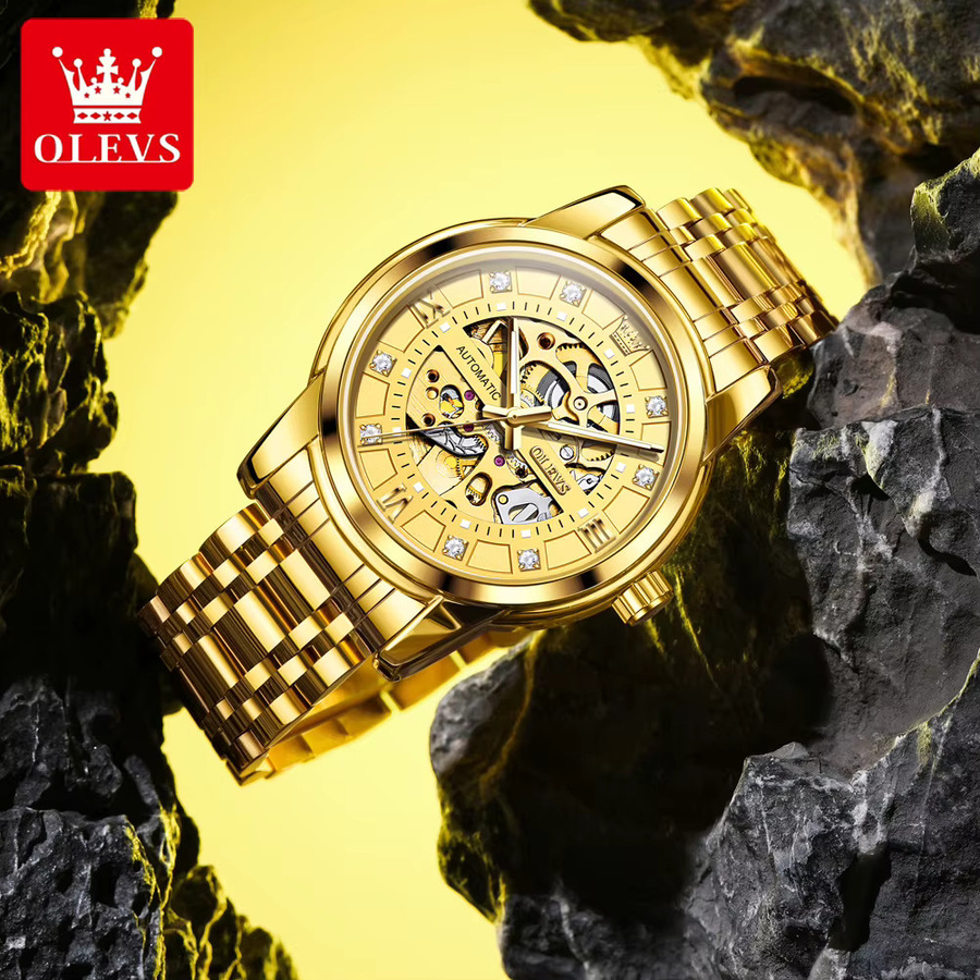 OLEVS Armbanduhr Automatik, Edelstahl, Bicolor, Gold, Herren - Bild 3