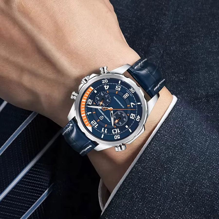 PAGANI DESIGN Chronograph, Quarz, Edelstahl, Leder, 44 mm, Herren, Grün - Bild 4