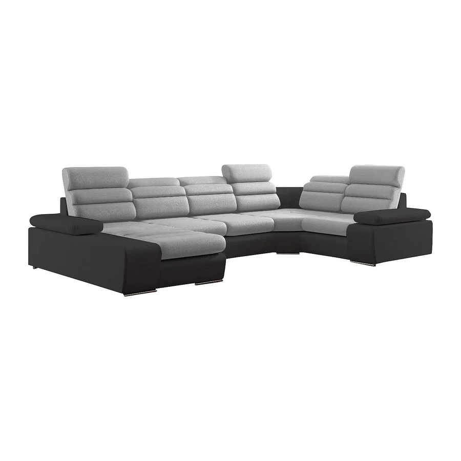 Vente-unique Schlafsofa Boileau in Grau, L-Form mit Schlaffunktion und Armlehnen, Breite: 362 cm - Bild 2