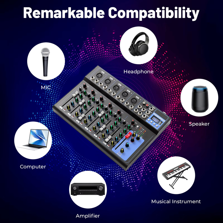 Professioneller 7-Kanal Audio-Mixer in Schwarz für Heim-KTV und Musikaufnahmen - Bild 3