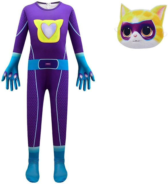 Jiangnan E SuperKitties Overall mit Maske, Halloween Cosplay Outfit, violett, ab 3 Jahre - Bild 1
