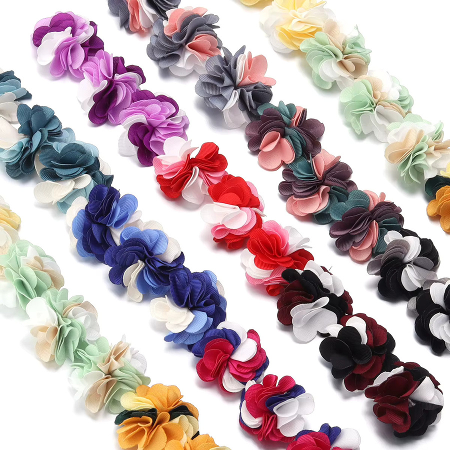 10 Stück handgefertigte Stoff-Blumen in Gelb und Multicolour, 2,5 cm Durchmesser, Textil-Dekoration für DIY-Projekte und Hochzeiten - Bild 2