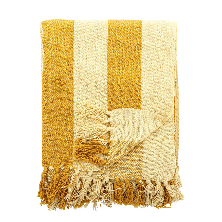 Bloomingville Frello Plaid aus recycelter Baumwolle, Gelb/Beige/Mehrfarbig, B: 130 cm, T: 160 cm - Bild 1