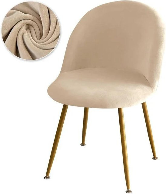 BC-Warm Home Elastischer Samt-Stuhlbezug für Esszimmerstühle mit niedriger Rückenlehne, einfarbig in Blau, Schwarz, Pink, Weiß oder Beige - Bild 1