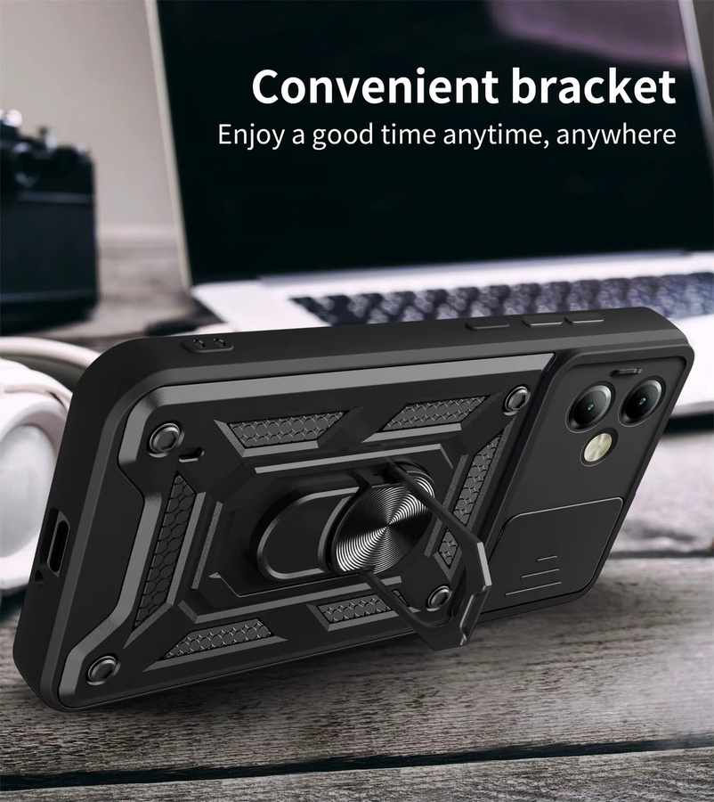 Stoßfeste Schutzhülle für Motorola Moto G14 mit Magnet-Ring und Objektivschutz in Schwarz oder Gold - Bild 4