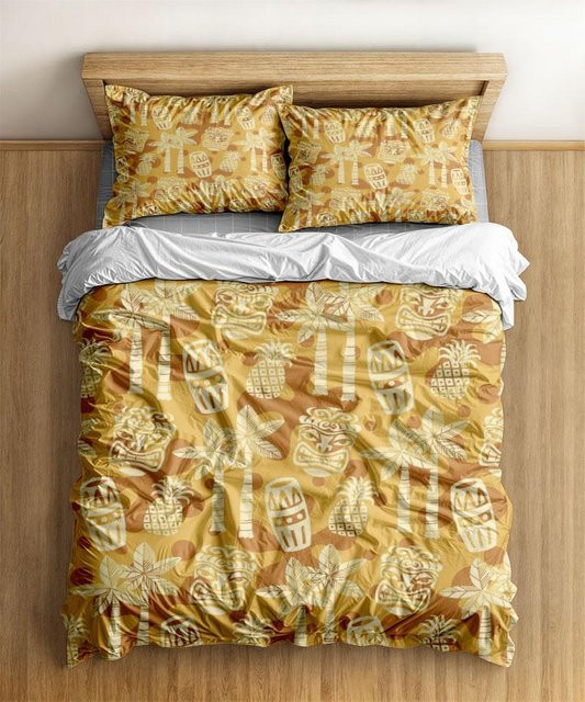 Bettbezug-Set mit indischem Stammeselefant-Motiv von Your Warm Home in Gelb, bestehend aus Bettbezug und Kissenbezügen aus atmungsaktiver Mikrofaser, Breite: 155 cm, Höhe: 215 cm - Bild 1