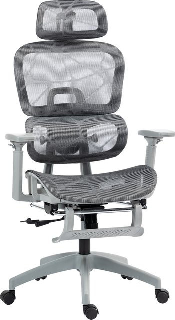HOMCOM Ergonomischer Bürostuhl Grau mit Wippfunktion, Liegefunktion und klappbaren Armlehnen - Bild 1