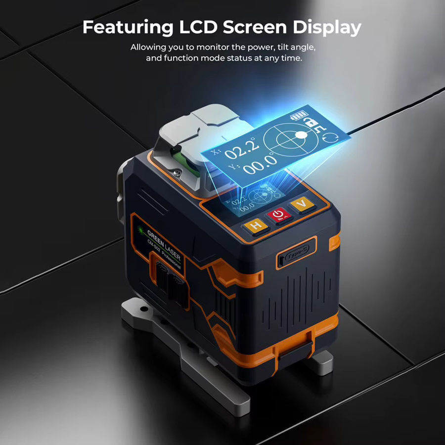 CIGMAN CM-S02 16-Linien-Laser-Nivelliergerät mit 4x360 Grad, APP-Steuerung, LCD-Bildschirm und Akku in Braun - Bild 3