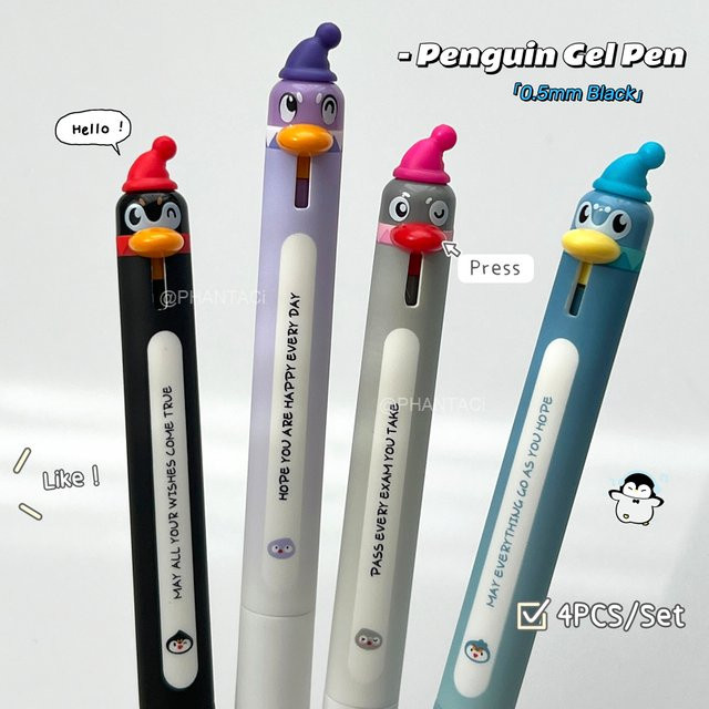4er-Set Pinguin-Gelstifte für Schüler, 0,5 mm, schnelltrocknende schwarze Tinte, kreative Tier-Designs für Büro und Schule - Bild 1