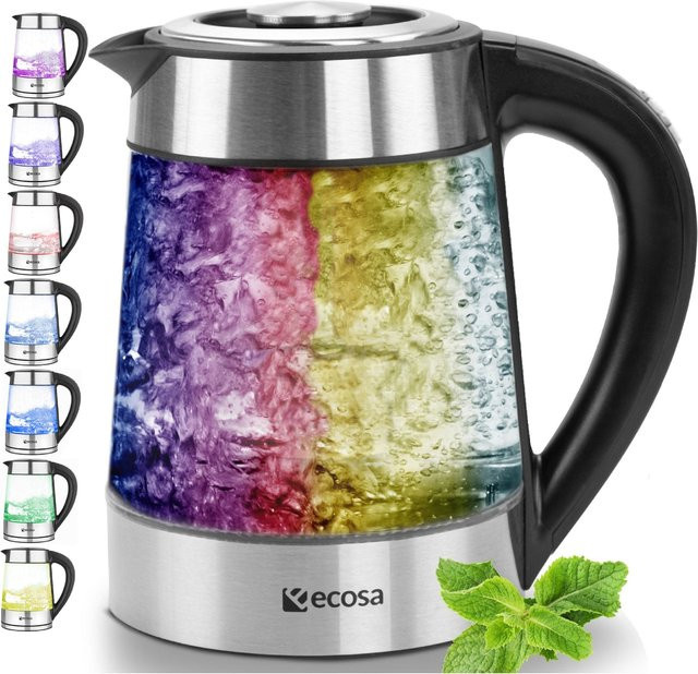 Ecosa Glas Wasserkocher mit Temperatureinstellung und LED Beleuchtung, 1,7 l, Multicolor - Bild 1