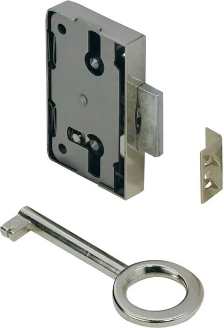 Hettich Nutbart Aufschraubschloss aus Stahl vernickelt in Silber, B/T/H: 6,0 x 4,3 x 0,87 cm - Bild 1
