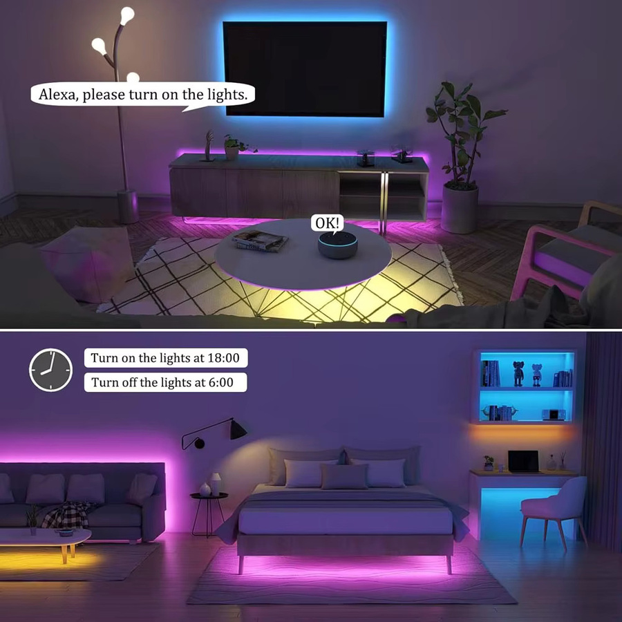 CENFAYA Tuya Zigbee 3.0 COB RGB+CCT LED-Streifen 24V dimmbar mit RF-Touch-Fernbedienung, kompatibel mit Alexa und Google Assistant, Multicolor/Weiß - Bild 2