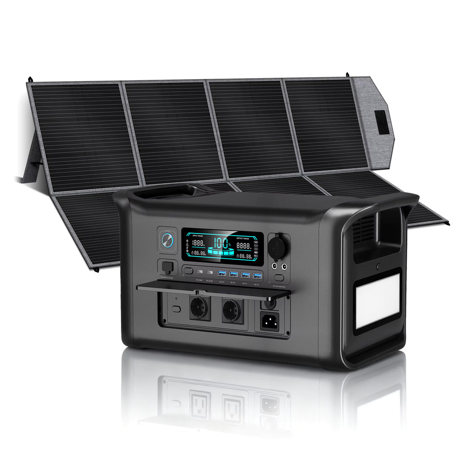 CTOLITY Tragbare UPS-Stromstation mit 1800W, klappbarem 400W Solarpanel und 1024Wh LiFePO4-Batterie, Solargenerator in Schwarz - Bild 6