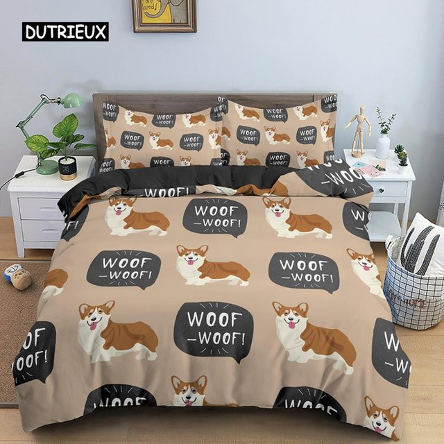 Bettwäsche-Set mit Dackel-Motiv von Binchi Outdoor Product, buntes Hundewelpen-Design aus Microfaser, B/H: 200 x 200 cm - Bild 1