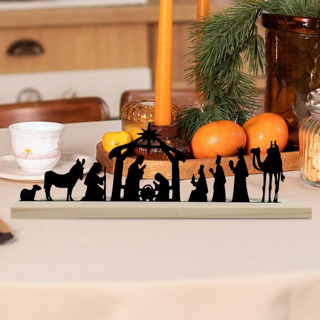 Kesoto Weihnachtskrippe aus Metall mit Holzsockel in Schwarz als minimalistische Weihnachtsdekoration für dein Zuhause - Bild 1