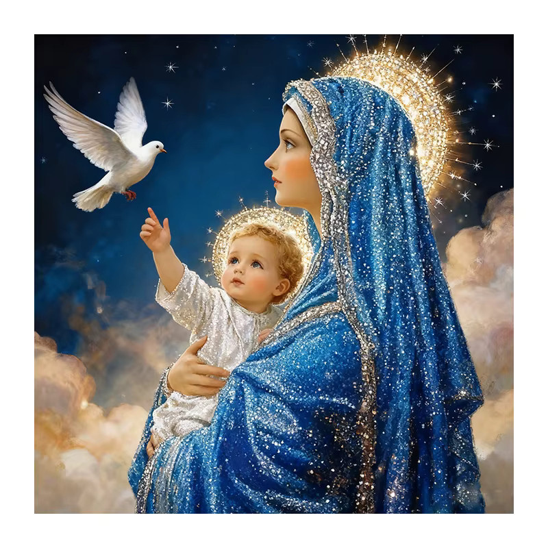 Huacan Diamantmalerei Heilige Mutter Kinder, Diamant-Mosaik Porträt, Religion, Mehrfarbig - Bild 4