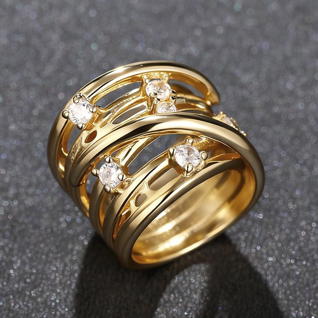 Huitan Damenring, Goldfarben, Kreuz-Design, Zirkonia - Bild 1
