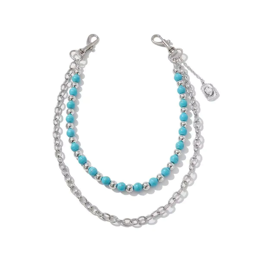 Salircon Anhänger Kette, Blau, Perle, Silber, Unisex, Punk - Bild 3