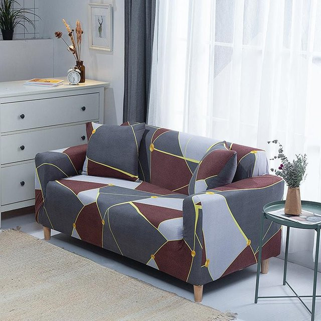 Elastischer Sofabezug für 1-Sitzer in Grau mit grafischem Print, rutschfest und waschbar - Bild 1