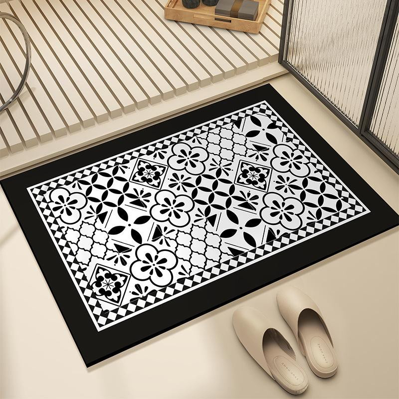 Yiran Furniture Retro Badezimmer Fußmatte aus Diatomeenschlamm, schwarz, B/H: 80 x 50 cm - Bild 1