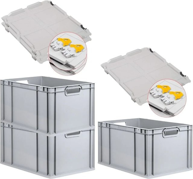 PROREGAL SuperSparSet 3x Eurobox NextGen Grip mit Scharnierdeckel und gelben Schiebeschnappverschlüssen, Grau, H x B x T: 32 x 40 x 60 cm - Bild 1