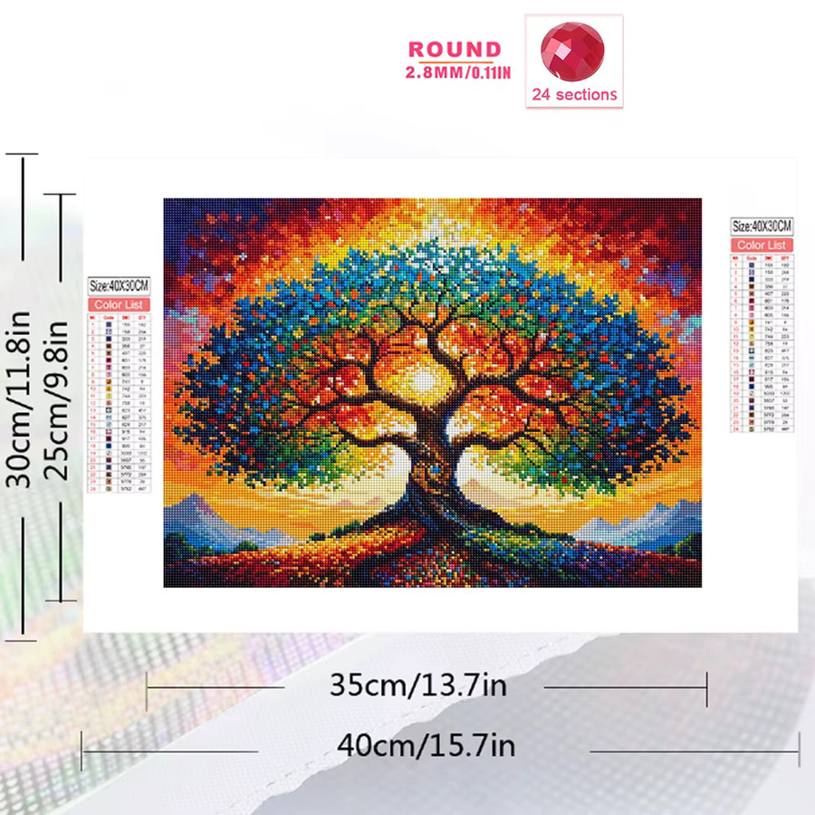 Momoart Diamant-Mosaik DIY Set Baum-Landschaft Abstrakt in Multicolour mit runden Steinen B/H: 20 x 20 cm - Bild 2