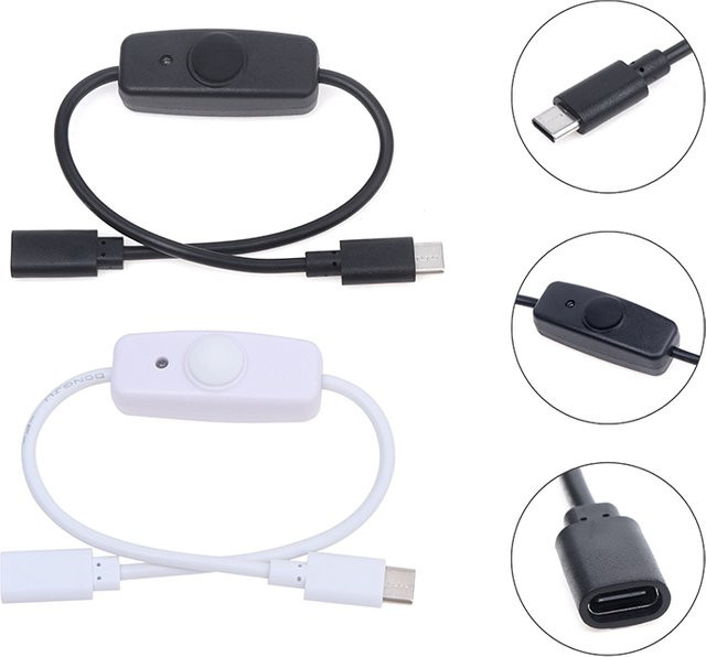 USB Typ C Verlängerungskabel mit Ein/Aus-Schalter in Weiß, Länge: 30 cm - Bild 1
