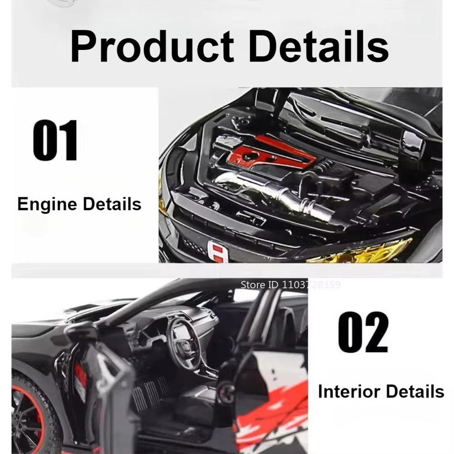 RMZ City Civic Type-R Spielzeugautomodell, 1:32, Metall, mit Licht und Sound - Bild 2