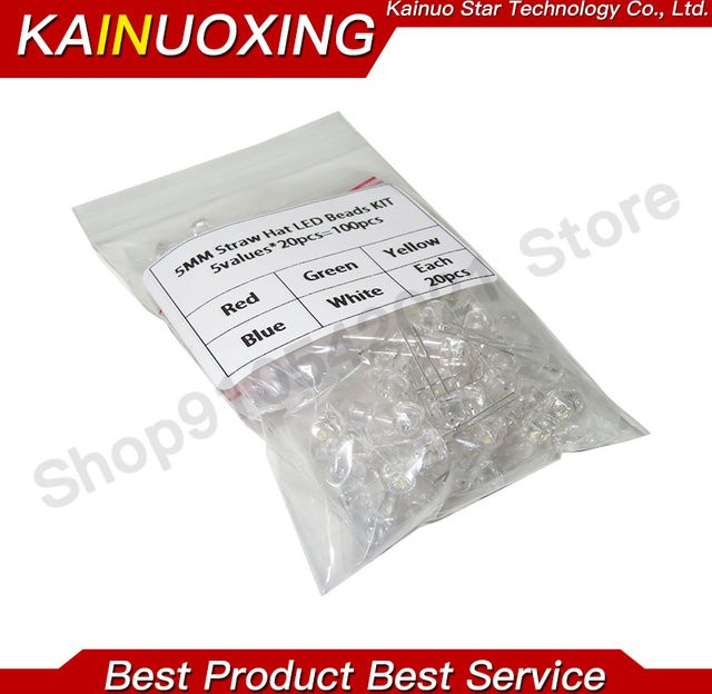 KAINUOXING LED F5 DIY Leuchtdioden-Set mit 100 Stück sortierten Farben in 5 mm Durchmesser - Bild 1