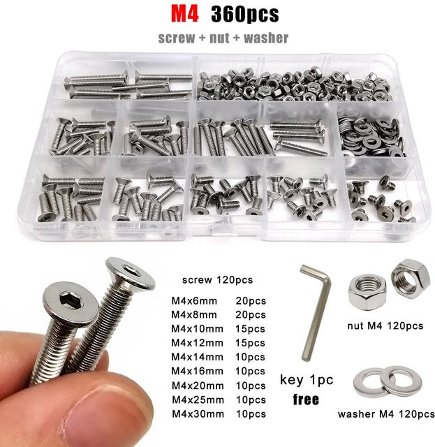 Michastu Edelstahl Innensechskant-Schraubenset mit Muttern und Unterlegscheiben in Silber, M1,6 bis M8 - Bild 1
