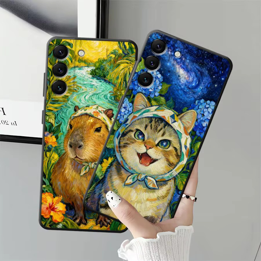 Handyhülle mit Cartoon Katze und Kugelfisch für Samsung Galaxy Android Modelle in Multicolour - Bild 1