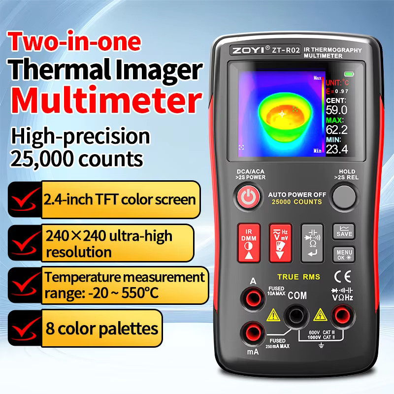 ZOYI ztR02 Hochpräzises Wärmebild-Multimeter in Schwarz mit 240x240 Auflösung und Messbereich von -20 bis 550 °C - Bild 2