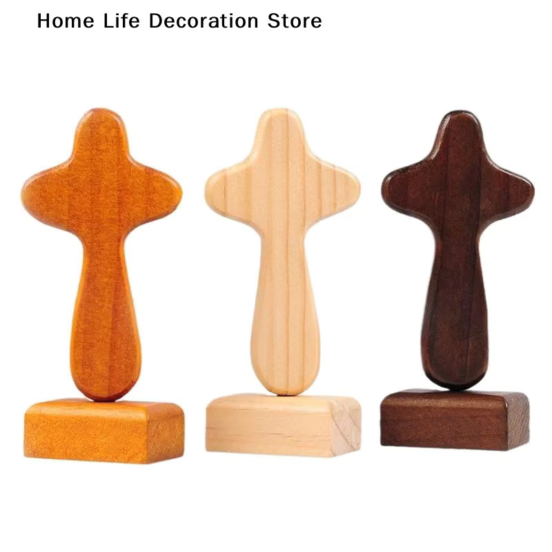 Eelhoe Magnetische Holzkreuz-Statue in Braun, Handgefertigtes Vintage-Kreuz-Ornament als Tischdekoration für Büro und Zuhause - Bild 2