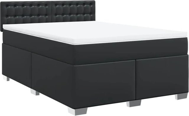 vidaXL Boxspringbett mit Matratze und Taschenfederkern in Schwarz aus Kunstleder, B/T: 140 x 200 cm - Bild 1