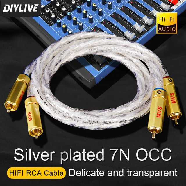 DIYLIVE High-Fidelity Audiokabel mit 7N Einkristall-Kupfer und Versilberung, Doppel-RCA-Verbindung für Signalverstärker, Silber - Bild 1