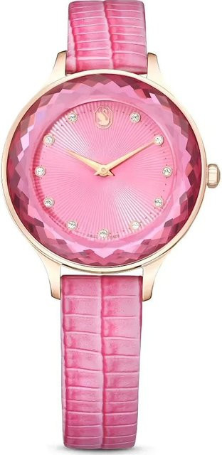 Swarovski Damenuhr, Quarz, Roségold, Leder, Rosa, Kristall, Rund - Bild 1