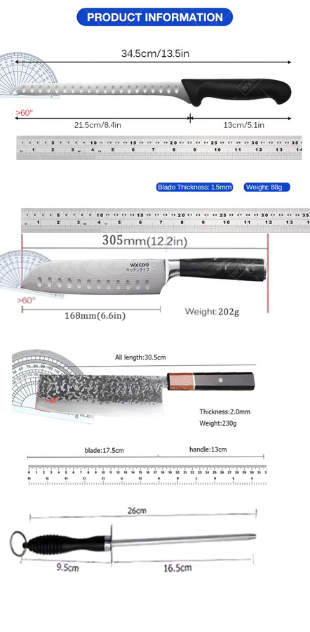 WXCOO Handgeschmiedetes Multifunktionales Küchenmesser in Silber für Fleisch und Obst - Bild 5