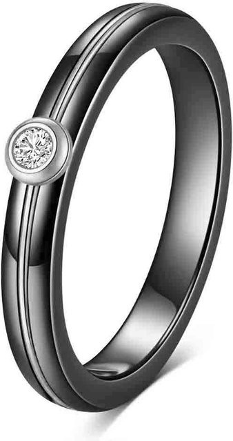 Keramikring Edelstahl, Gold, Zirkonia, Damen - Bild 1