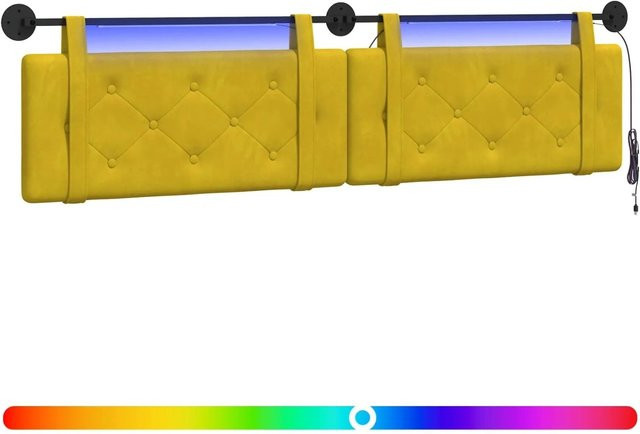 vidaXL Hängendes Kopfteil aus Samt mit integriertem LED-Licht in Gelb, B: 210 cm, H: 55 cm, T: 9,3 cm - Bild 1