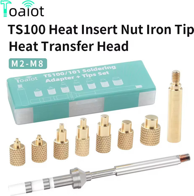 Toaiot TS100 Lötkolben Spitze mit Messing-Innengewinde-Einsätzen M2-M8 in Gold - Bild 1