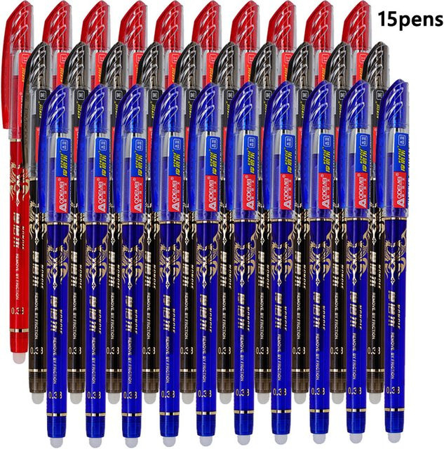 MROOFUL 15-teiliges Set mit radierbaren Gelstiften in Schwarz, Blau, Rot und Multicolour für Schule und Büro - Bild 1