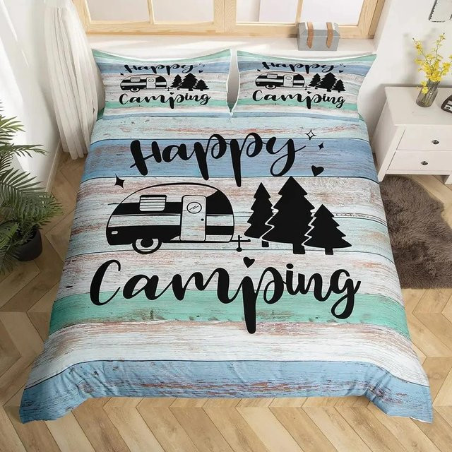 Lodestar Bettwäscheset Happy Camping mit Vintage Alte Scheunentür Motiv, Multicolor, Microfaser, B/H: 260 x 220 cm - Bild 1