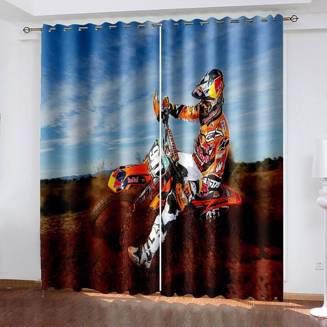 Yiran Furniture Vorhänge mit Motorrad-Aufdruck, halbverdunkelnde Stoffpaneele mit Grafik-Design, Mehrfarbig, B/H: 100 x 130 cm - Bild 1