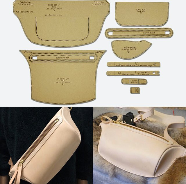 YOMDID 9er Set DIY Bastelvorlagen aus Papier für handgemachte Leder-Brusttaschen, Umhängetaschen und Geldbörsen, Beige - Bild 1